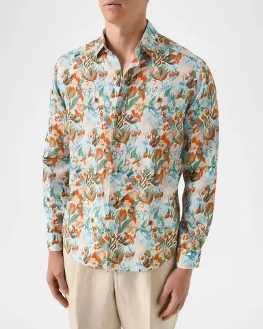 Eton Men's Linen Floral-Print Button-Down Shirt | Thumbnail 3 Eton Men's Linen Floral-Print Button-Down Shirt | Thumbnail 3