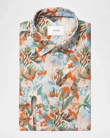 Eton Men's Linen Floral-Print Button-Down Shirt | Thumbnail 7 Eton Men's Linen Floral-Print Button-Down Shirt | Thumbnail 7