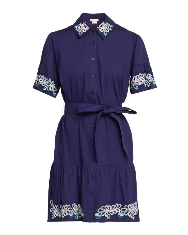 Shoshanna Lima Embroidered Flounce Cotton Mini Dress