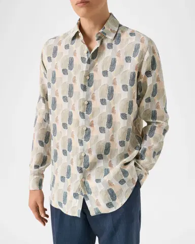 Eton Men's Linen Abstract-Print Button-Down Shirt | Thumbnail 3