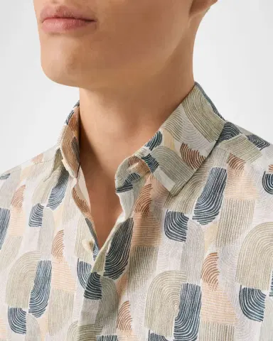 Eton Men's Linen Abstract-Print Button-Down Shirt | Thumbnail 4
