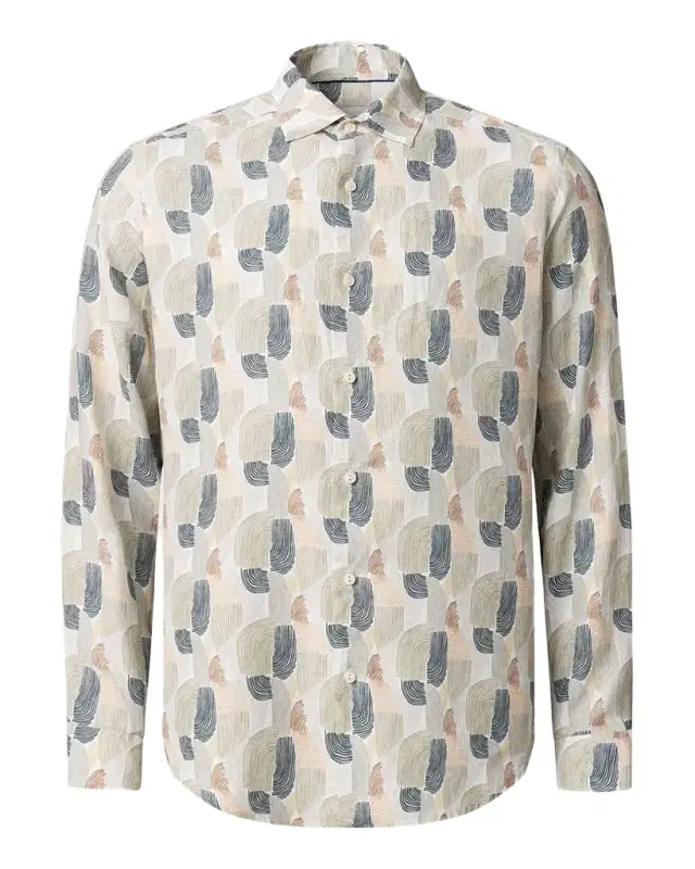 Men 's Linen Abstract-Print Button-Down Shirt