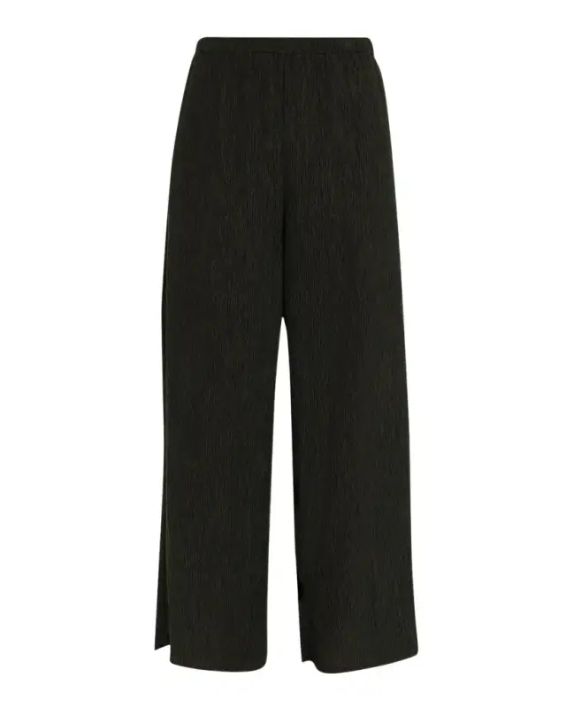 Crinkled Wide-Leg Ankle Pants
