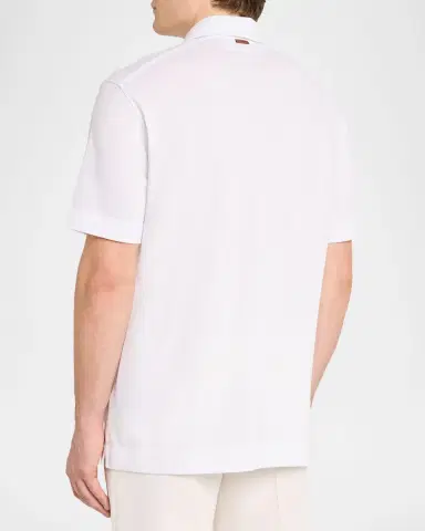 Zegna Men's Cotton Pique Leather-Trim Pocket Polo Shirt | Thumbnail 3 Zegna Men's Cotton Pique Leather-Trim Pocket Polo Shirt | Thumbnail 3