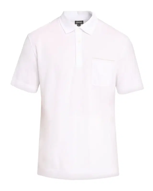 ZEGNA Men 's Cotton Pique Leather-Trim Pocket Polo Shirt