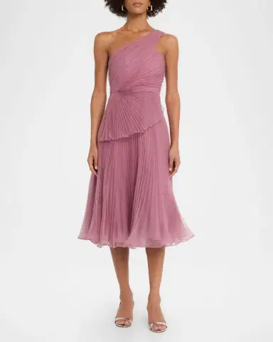 THEIA Cece Pleated One-Shoulder Organza Midi Dress | Thumbnail 2