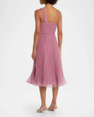 THEIA Cece Pleated One-Shoulder Organza Midi Dress | Thumbnail 3