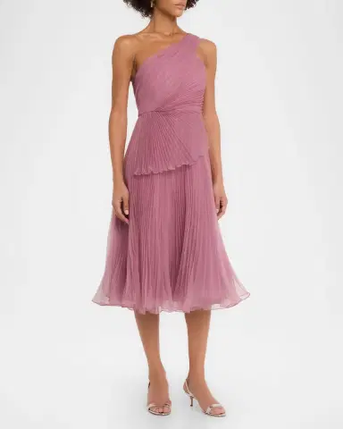 THEIA Cece Pleated One-Shoulder Organza Midi Dress | Thumbnail 4