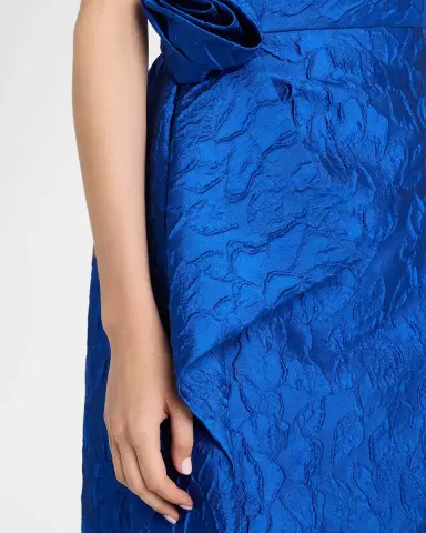Rickie Freeman for Teri Jon Draped One-Shoulder Jacquard Column Gown | Thumbnail 5 Rickie Freeman for Teri Jon Draped One-Shoulder Jacquard Column Gown | Thumbnail 5