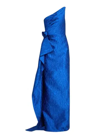 Rickie Freeman for Teri Jon Draped One-Shoulder Jacquard Column Gown | Thumbnail 1 Rickie Freeman for Teri Jon Draped One-Shoulder Jacquard Column Gown | Thumbnail 1