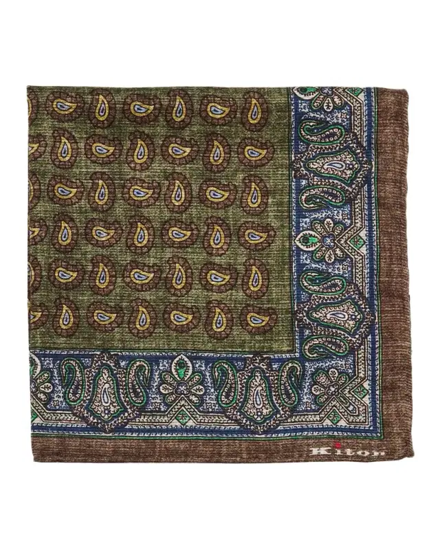 Kiton Men 's Reversible Medallion Paisley Silk Pocket Square