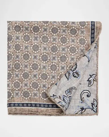 Kiton Men's Medallion-Floral Double-Face Silk Pocket Square | Thumbnail 2 Kiton Men's Medallion-Floral Double-Face Silk Pocket Square | Thumbnail 2