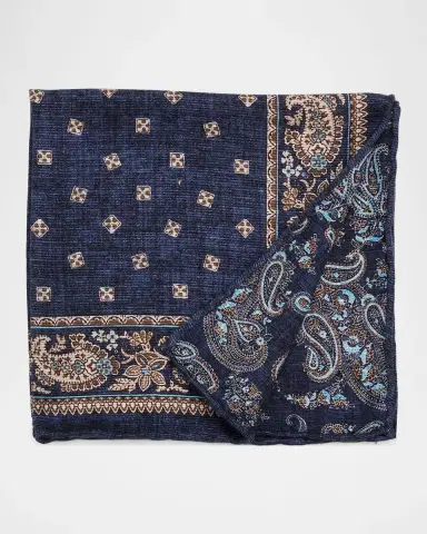 Kiton Men's Geometric-Paisley Double-Face Silk Pocket Square | Thumbnail 2 Kiton Men's Geometric-Paisley Double-Face Silk Pocket Square | Thumbnail 2