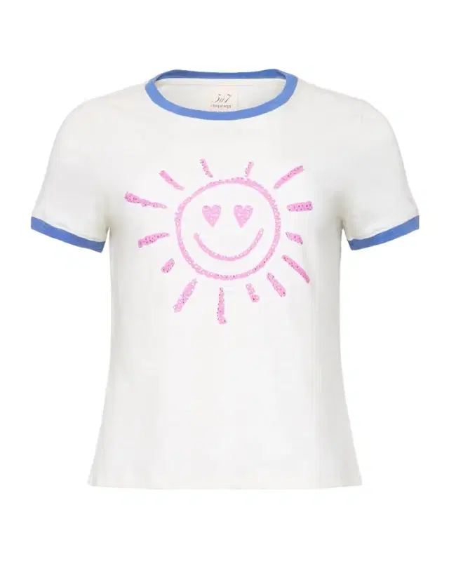 Rhinestone Smiley Ringer Tee