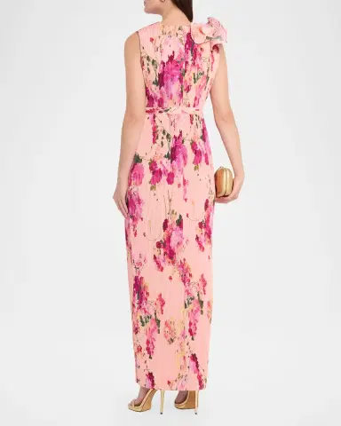 Aidan Mattox Pleated Floral-Print Crepe De Chine Gown | Thumbnail 3 Aidan Mattox Pleated Floral-Print Crepe De Chine Gown | Thumbnail 3