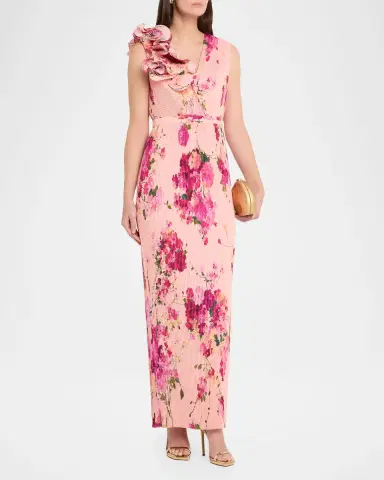 Aidan Mattox Pleated Floral-Print Crepe De Chine Gown | Thumbnail 4 Aidan Mattox Pleated Floral-Print Crepe De Chine Gown | Thumbnail 4