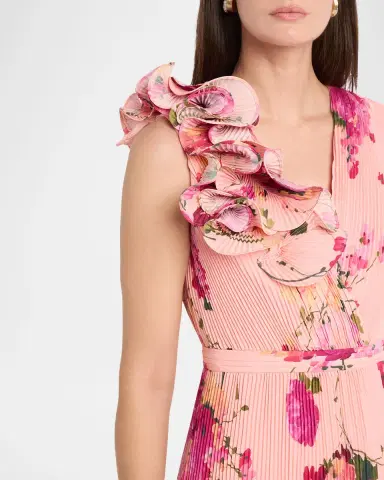 Aidan Mattox Pleated Floral-Print Crepe De Chine Gown | Thumbnail 5 Aidan Mattox Pleated Floral-Print Crepe De Chine Gown | Thumbnail 5