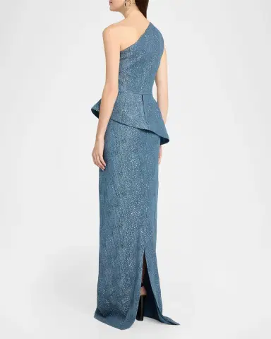 Rickie Freeman for Teri Jon One-Shoulder Metallic Jacquard Peplum Gown | Thumbnail 3 Rickie Freeman for Teri Jon One-Shoulder Metallic Jacquard Peplum Gown | Thumbnail 3