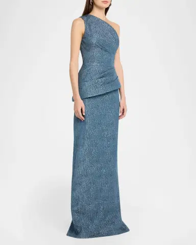 Rickie Freeman for Teri Jon One-Shoulder Metallic Jacquard Peplum Gown | Thumbnail 4 Rickie Freeman for Teri Jon One-Shoulder Metallic Jacquard Peplum Gown | Thumbnail 4