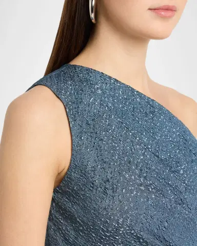 Rickie Freeman for Teri Jon One-Shoulder Metallic Jacquard Peplum Gown | Thumbnail 5 Rickie Freeman for Teri Jon One-Shoulder Metallic Jacquard Peplum Gown | Thumbnail 5