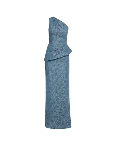 Rickie Freeman for Teri Jon One-Shoulder Metallic Jacquard Peplum Gown | Thumbnail 1 Rickie Freeman for Teri Jon One-Shoulder Metallic Jacquard Peplum Gown | Thumbnail 1