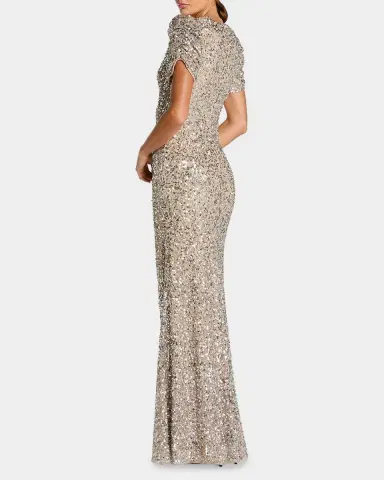 Mac Duggal Beaded Mesh Short-Sleeve Gown | Thumbnail 3