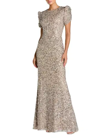 Mac Duggal Beaded Mesh Short-Sleeve Gown | Thumbnail 1