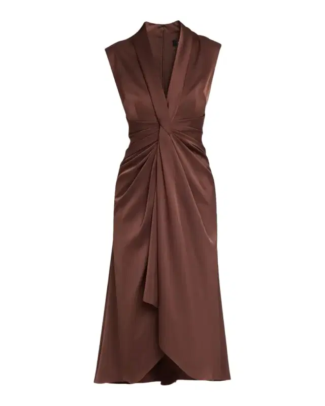 Aidan Mattox Sleeveless Pleated Twist-Front Midi Dress