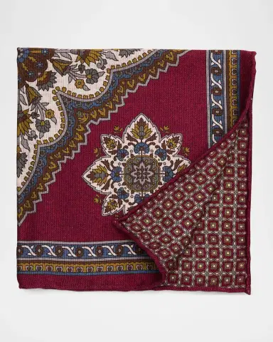 Kiton Men's Reversible Printed Silk Pocket Square | Thumbnail 2 Kiton Men's Reversible Printed Silk Pocket Square | Thumbnail 2