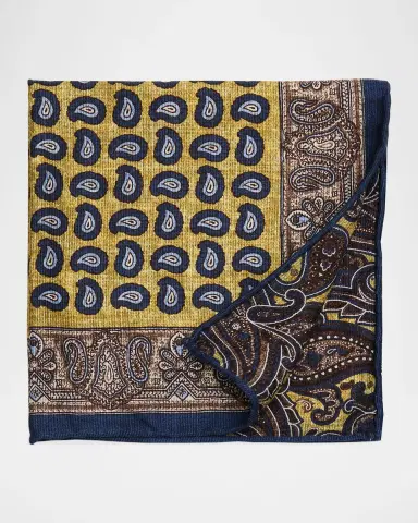 Kiton Men's Paisley-Medallion Double-Face Silk Pocket Square | Thumbnail 2 Kiton Men's Paisley-Medallion Double-Face Silk Pocket Square | Thumbnail 2