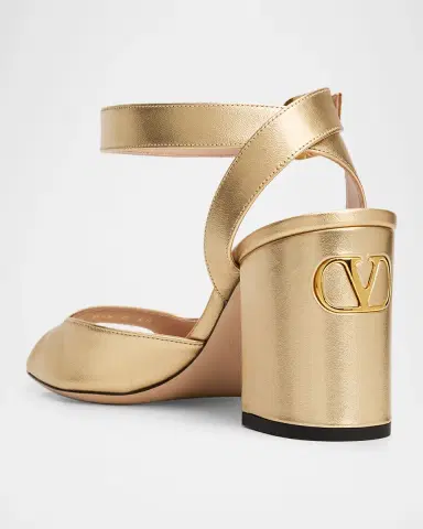 Valentino Garavani 75mm Fawcette Metallic Leather Ankle-Strap Sandals | Thumbnail 3