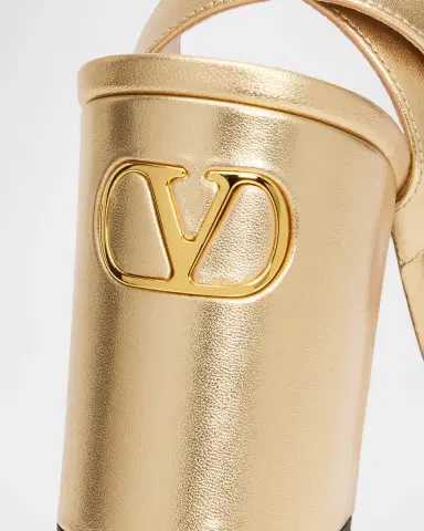 Valentino Garavani 75mm Fawcette Metallic Leather Ankle-Strap Sandals | Thumbnail 4