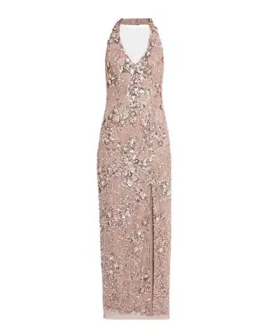 Aidan Mattox Floral Bead and Sequin Halter Column Gown | Thumbnail 1 Aidan Mattox Floral Bead and Sequin Halter Column Gown | Thumbnail 1