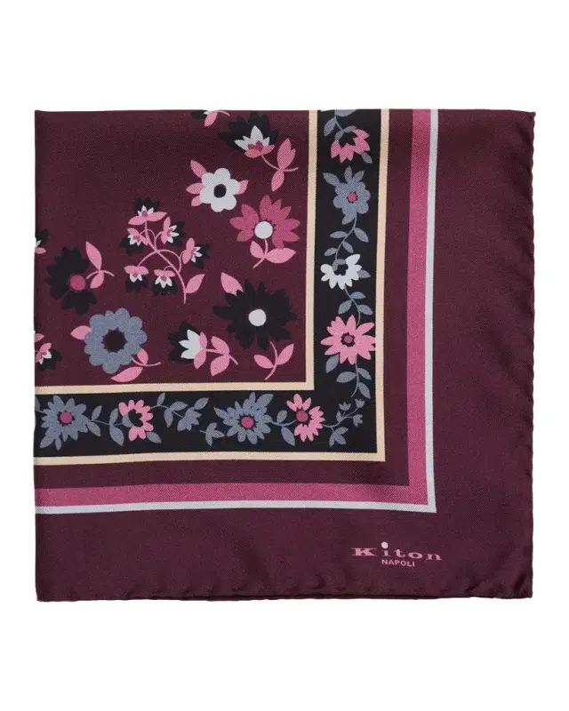 Kiton Men 's Floral Silk Pocket Square