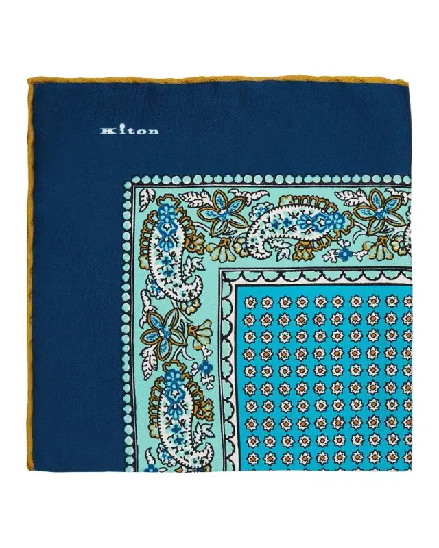 Kiton Men 's Micro-Geometric Silk Pocket Square