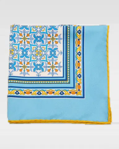 Kiton Men's Medallion Silk Pocket Square | Thumbnail 2