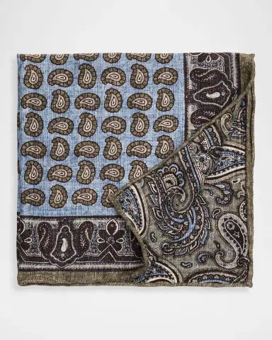 Kiton Men's Medallion-Paisley Double-Face Silk Pocket Square | Thumbnail 2 Kiton Men's Medallion-Paisley Double-Face Silk Pocket Square | Thumbnail 2