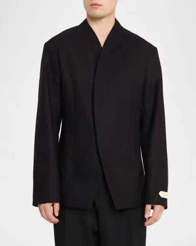 Jacquemus Men's Bastide Collarless Tailored Wool Jacket | Thumbnail 3 Jacquemus Men's Bastide Collarless Tailored Wool Jacket | Thumbnail 3