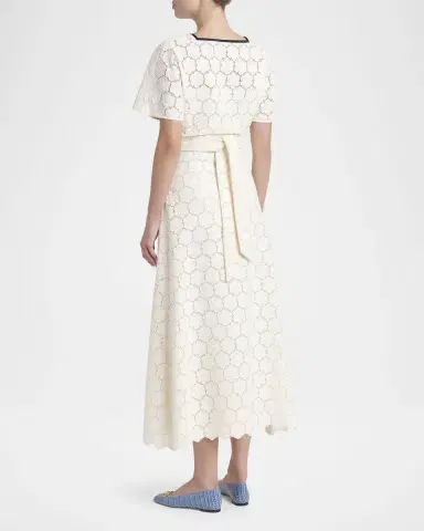 Valentino Garavani Broderie Anglaise Short-Sleeve Midi Dress | Thumbnail 2 Valentino Garavani Broderie Anglaise Short-Sleeve Midi Dress | Thumbnail 2