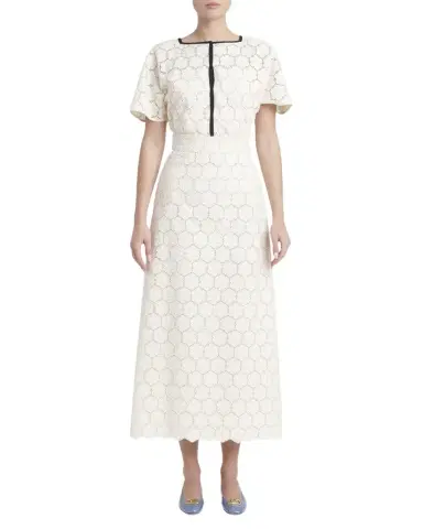 Valentino Garavani Broderie Anglaise Short-Sleeve Midi Dress | Thumbnail 1 Valentino Garavani Broderie Anglaise Short-Sleeve Midi Dress | Thumbnail 1