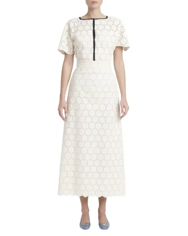 Valentino Garavani Broderie Anglaise Short-Sleeve Midi Dress