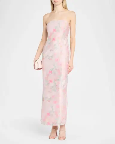 BERNADETTE Elora Strapless Floral Linen Maxi Dress | Thumbnail 3