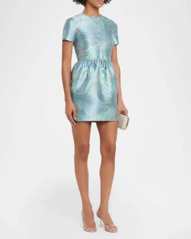 BERNADETTE Lexi Floral Satin Short-Sleeve Mini Dress | Thumbnail 3 BERNADETTE Lexi Floral Satin Short-Sleeve Mini Dress | Thumbnail 3