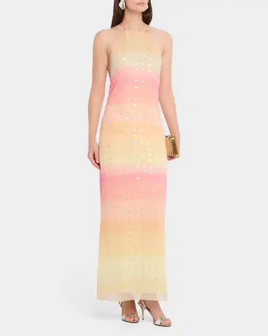 BERNADETTE Francine Embellished Stripe Maxi Halter Dress | Thumbnail 3