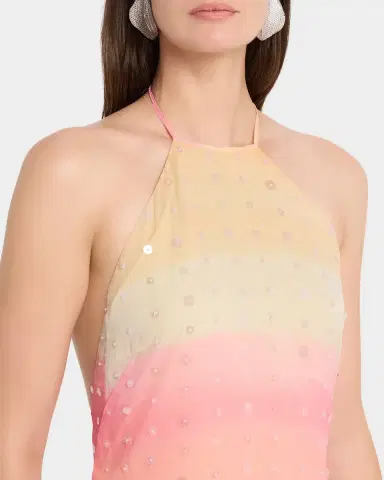 BERNADETTE Francine Embellished Stripe Maxi Halter Dress | Thumbnail 4