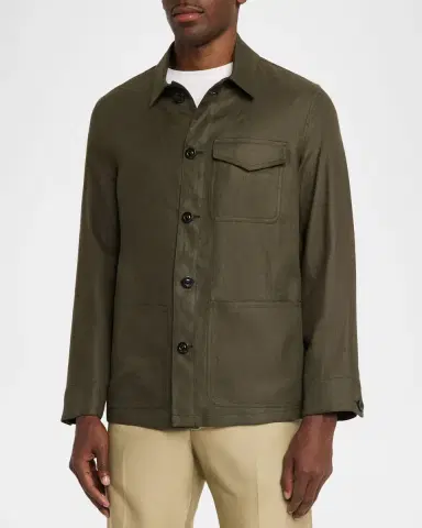 Boglioli Men's Linen Workwear Button-Front Jacket | Thumbnail 4 Boglioli Men's Linen Workwear Button-Front Jacket | Thumbnail 4