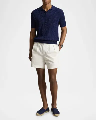 Polo Ralph Lauren en's Cotton Aran Knit Short-Sleeve Polo Sweater | Thumbnail 2