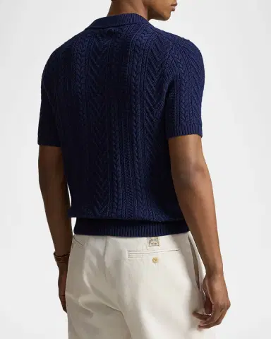 Polo Ralph Lauren en's Cotton Aran Knit Short-Sleeve Polo Sweater | Thumbnail 3