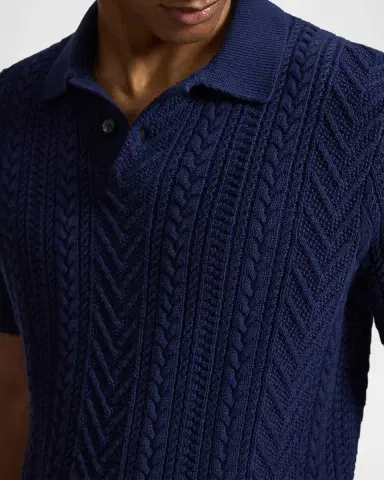 Polo Ralph Lauren en's Cotton Aran Knit Short-Sleeve Polo Sweater | Thumbnail 5