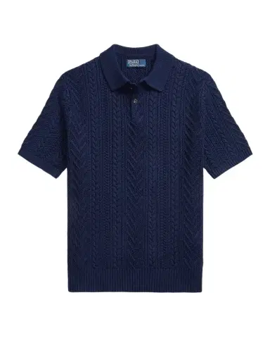 Polo Ralph Lauren en's Cotton Aran Knit Short-Sleeve Polo Sweater | Thumbnail 1